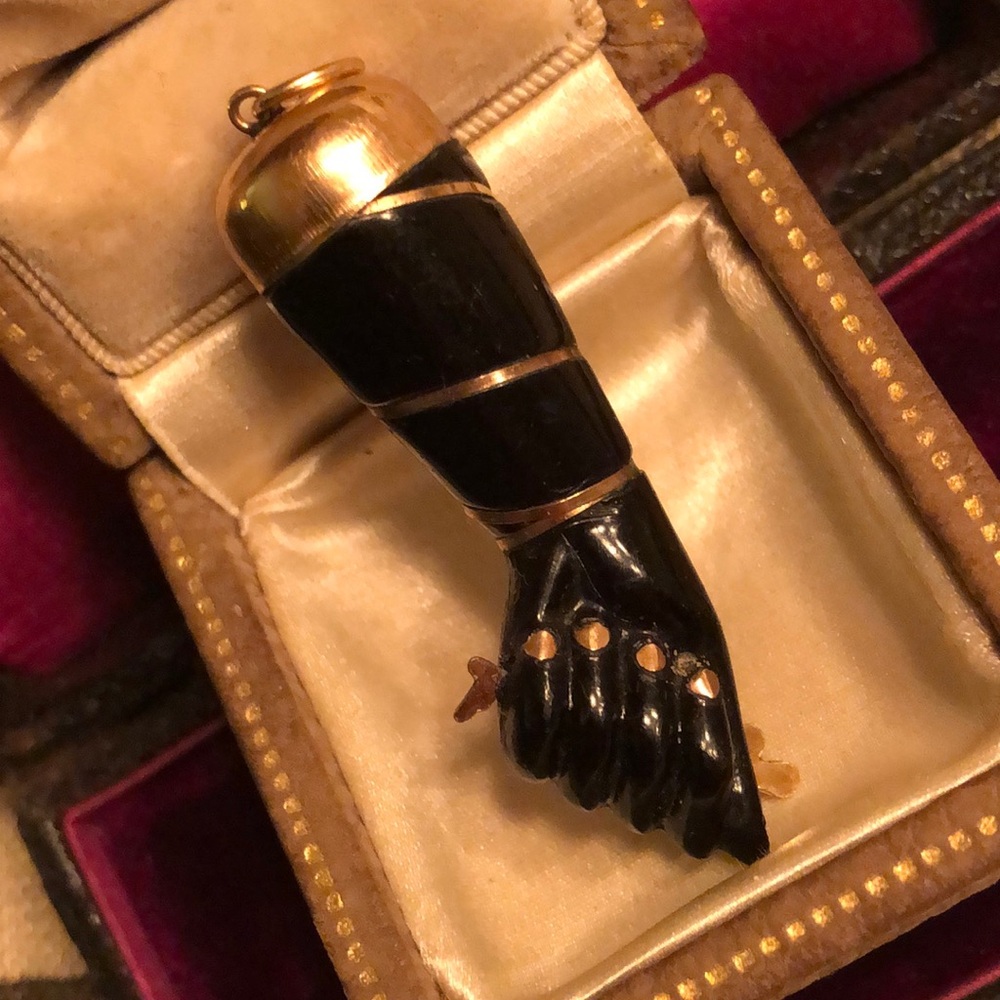Antique Gold and Black Mano Figa Charm.